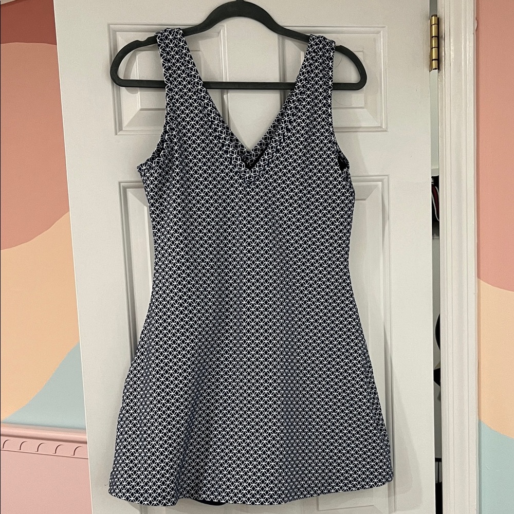 Athletic Navy and White Mini Dress with V-Neck